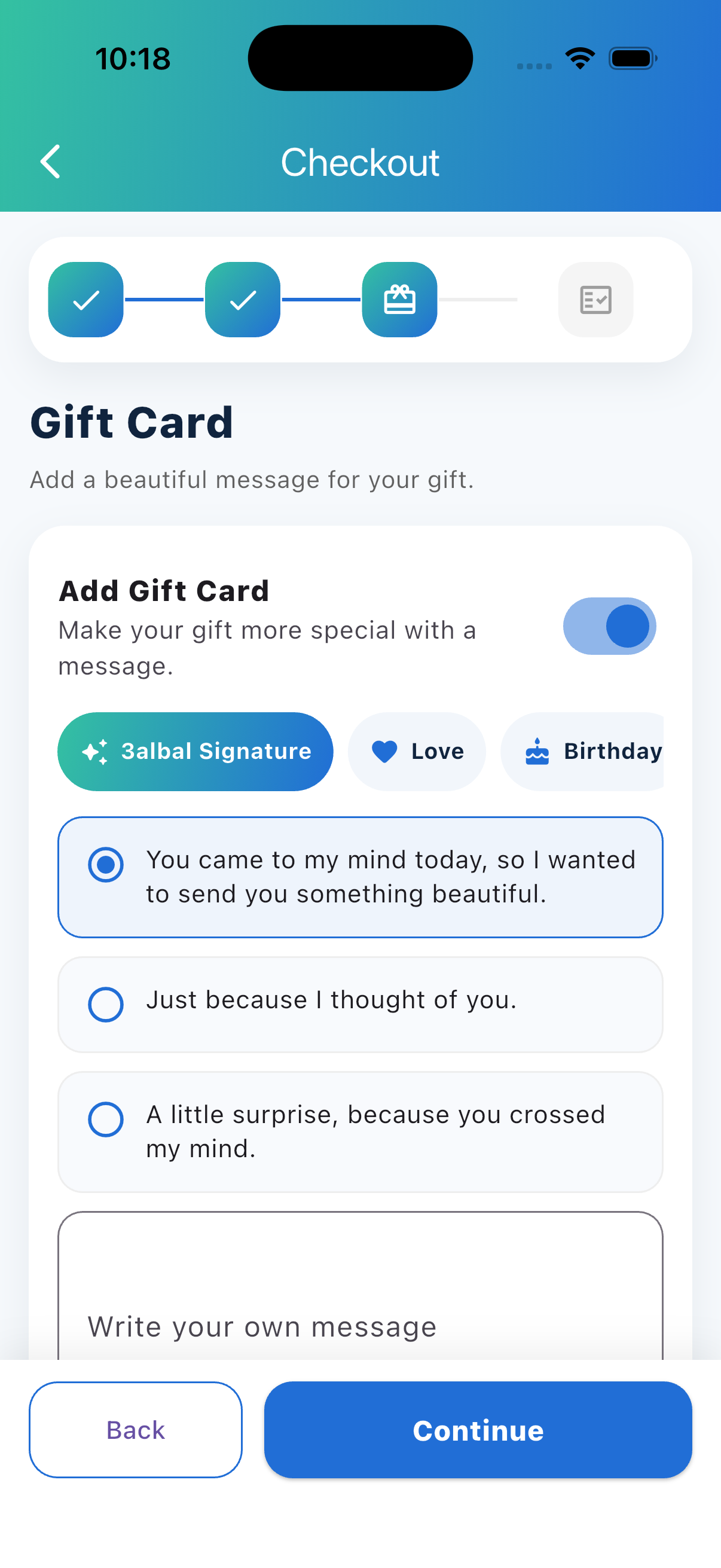 3albal Gift Checkout Screen