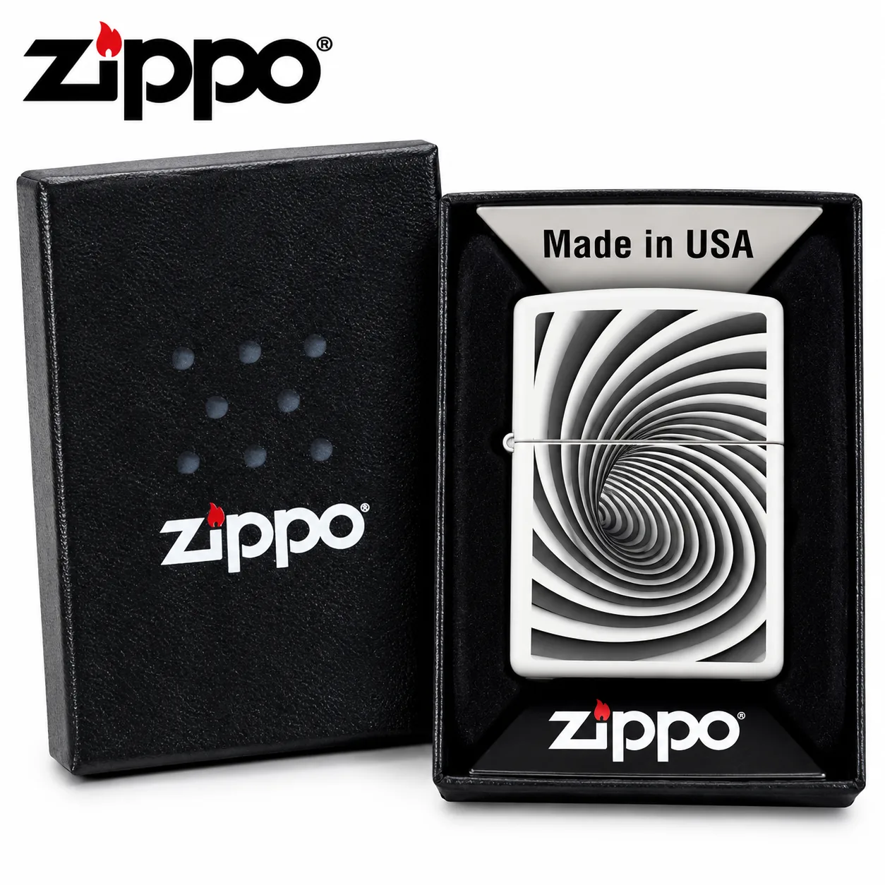 Zippo Black & White Optical Illusion Design Lighter – Made in USA