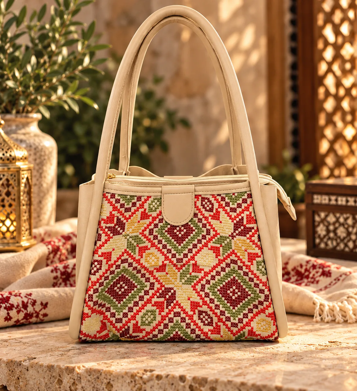 Jordanian Embroidered Leather Handbag – Traditional Jordanian Design