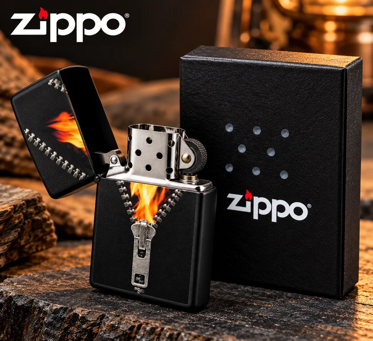 Zippo Flame Design Black Matte Windproof Lighter – Made in USA