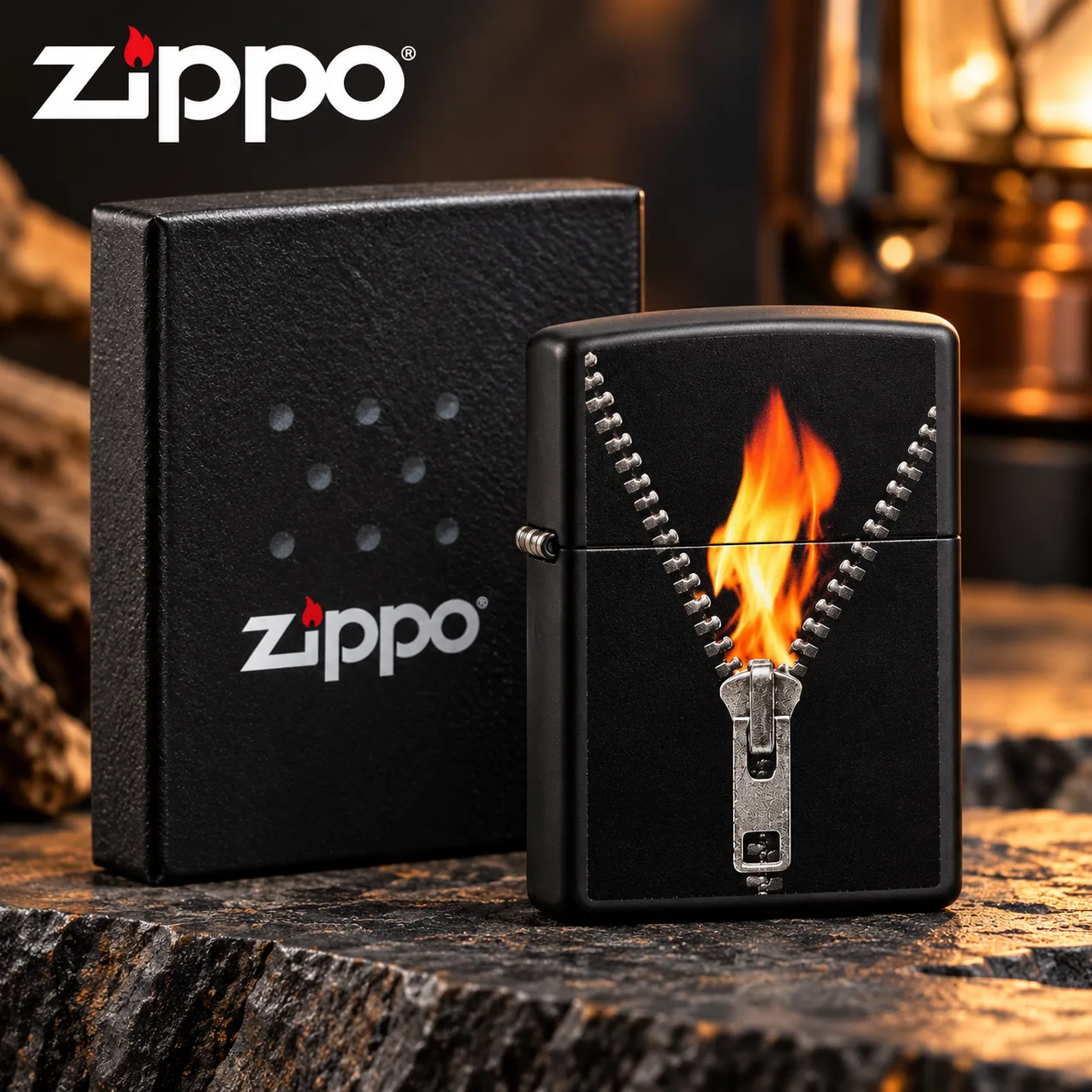 Zippo Flame Design Black Matte Windproof Lighter – Made in USA