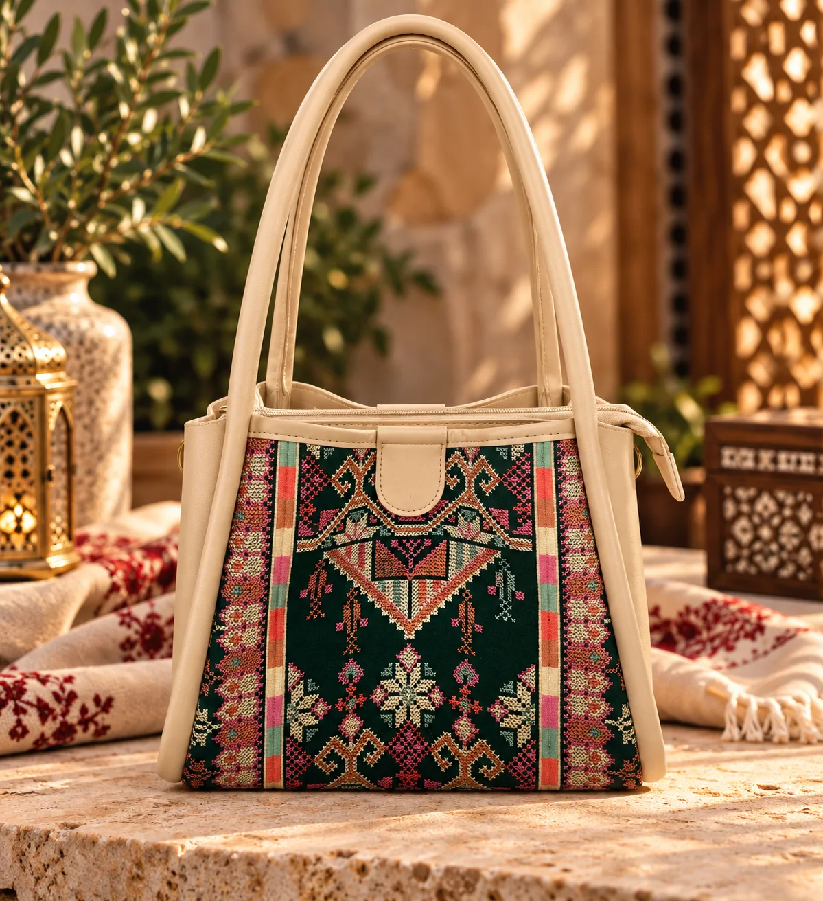 Jordanian Embroidered Leather Handbag – Traditional Jordanian Design