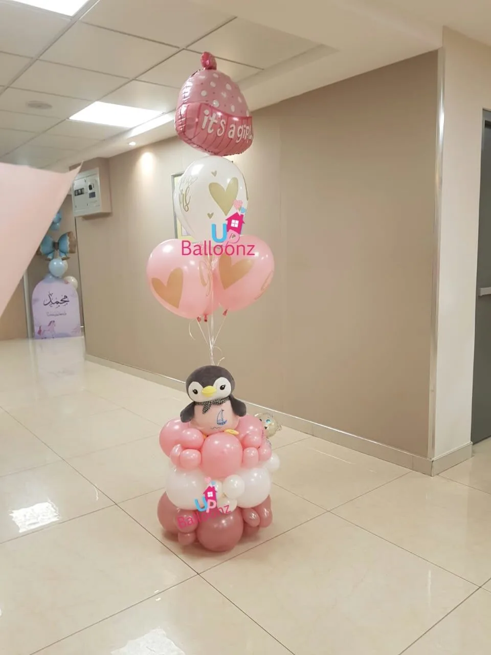 Baby Girl Penguin Balloon Arrangement