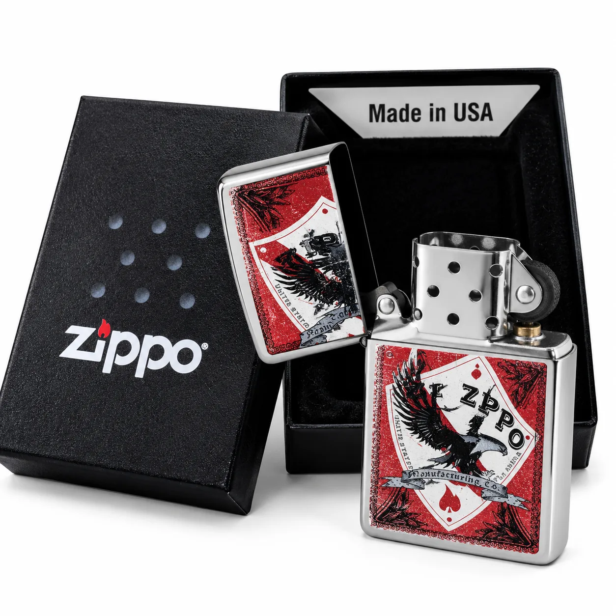 Zippo Ace of Spades Eagle Design Chrome Windproof Lighter – Made in USA