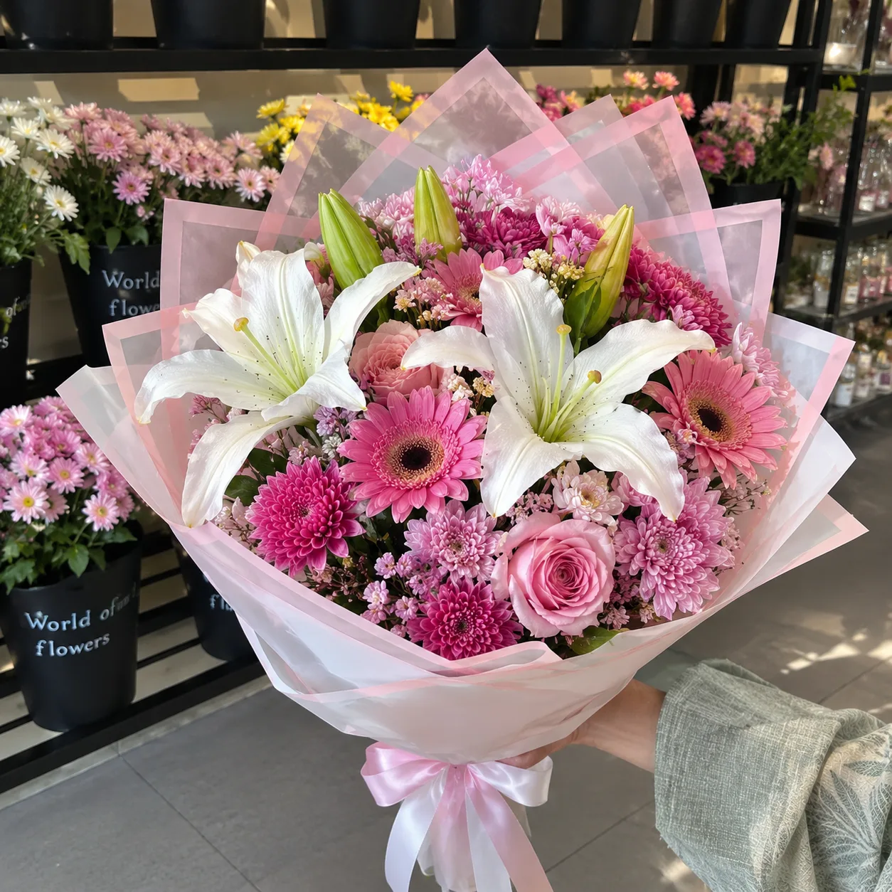 Elegant Pink & White Lily Bouquet 💐 | Fresh Flower Arrangement