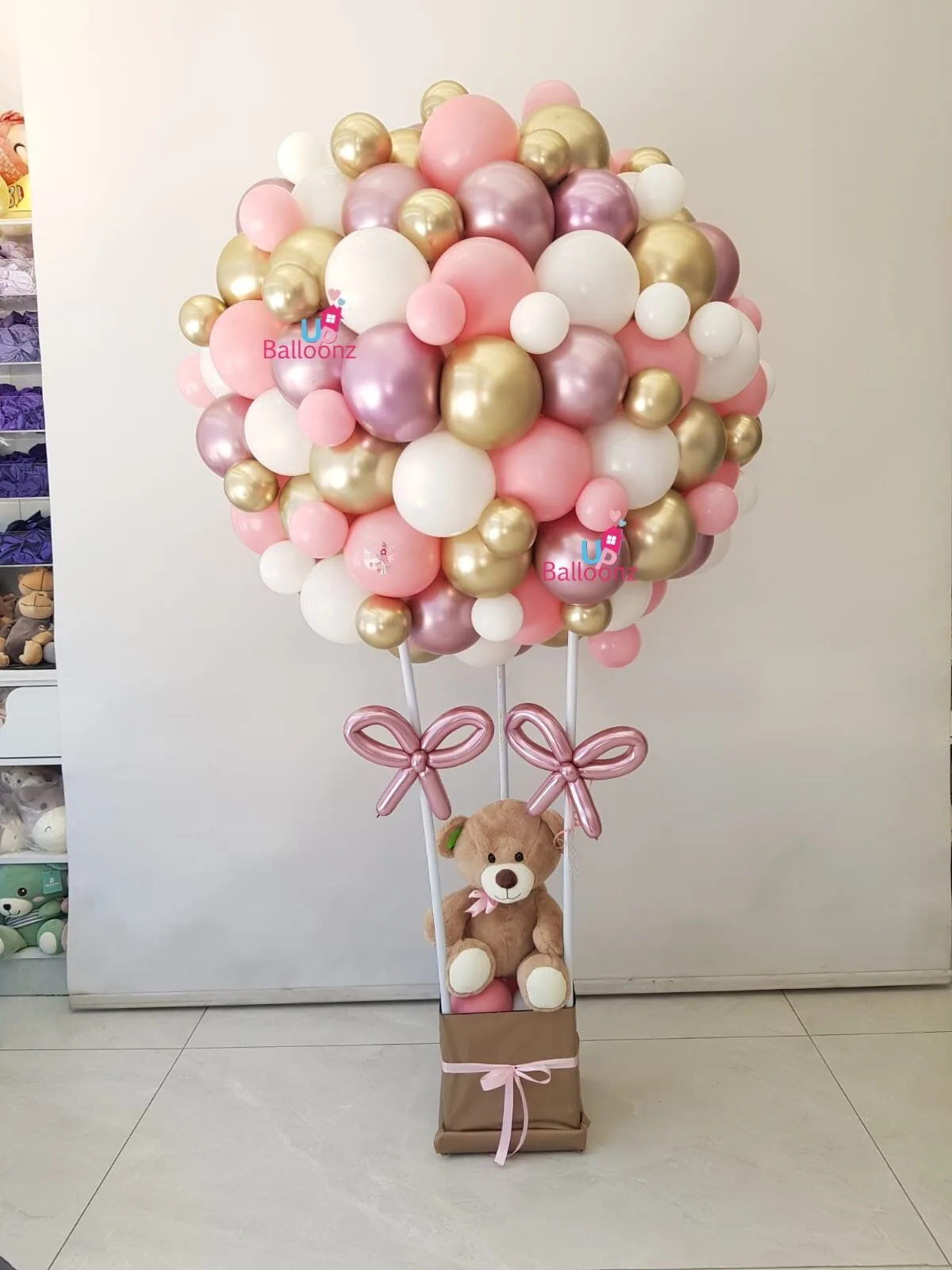 Pink & Gold Teddy Hot Air Balloon Arrangement