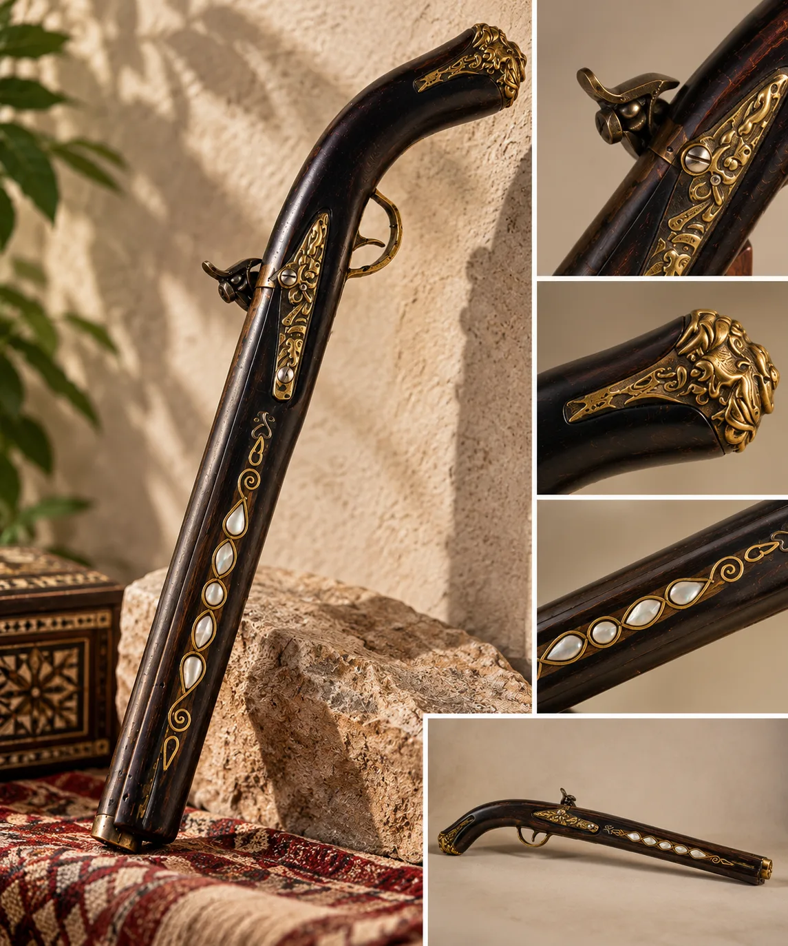 Handcrafted Wooden SafeRifle Brass with Mother of Pearl