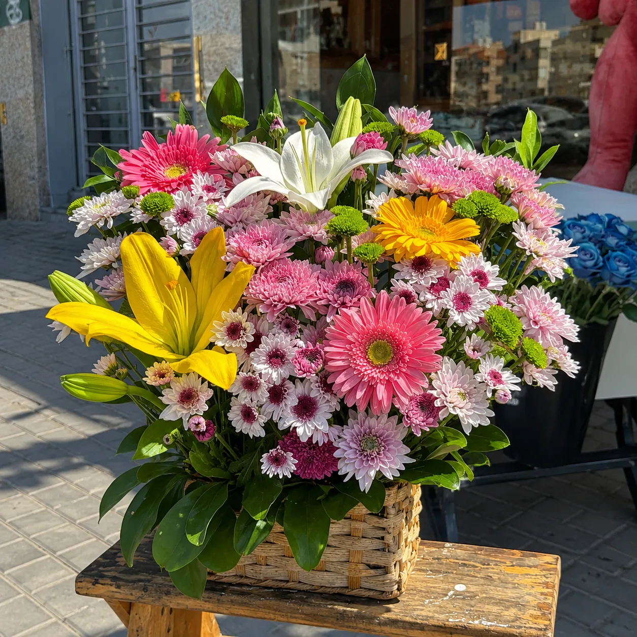 🌼 Colorful Mixed Flower Arrangement in a Woven Basket
