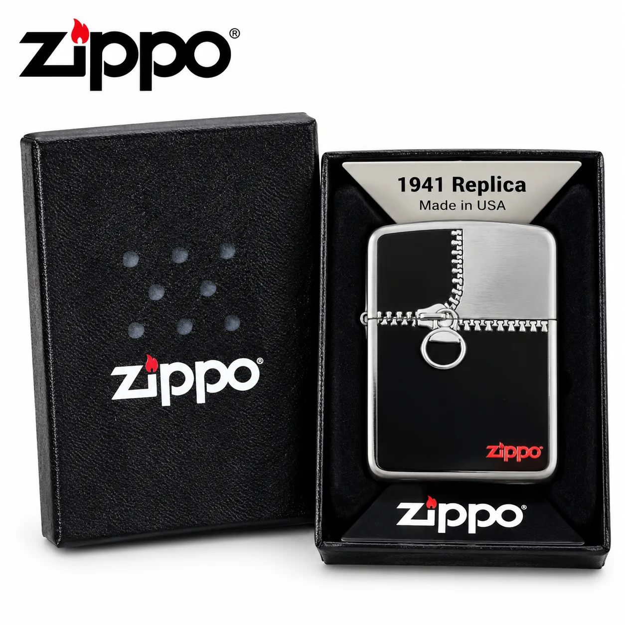 Zippo Zipper Design Chrome Lighter – Made in USA