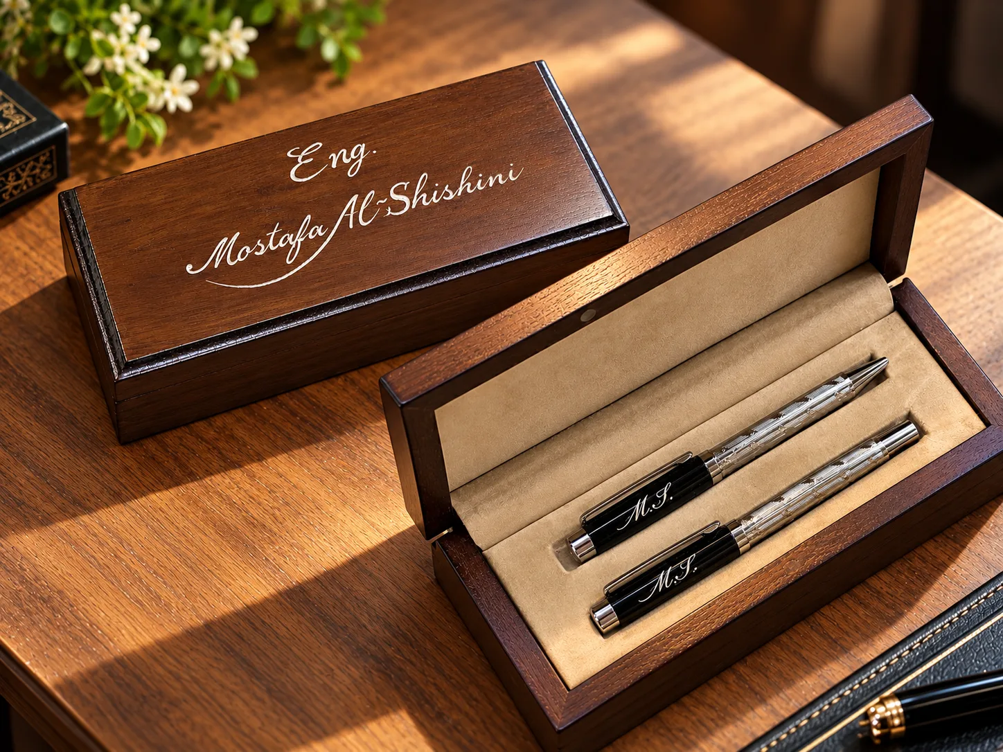 Luxury Personalized Pen Set – Fountain & Ballpoint Pens with Wooden Gift Bo