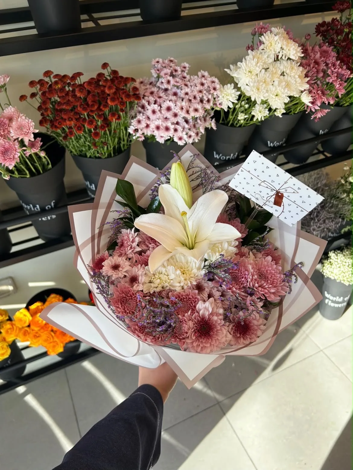 🤍 Blush Elegance Bouquet – White Lily & Pink Flowers