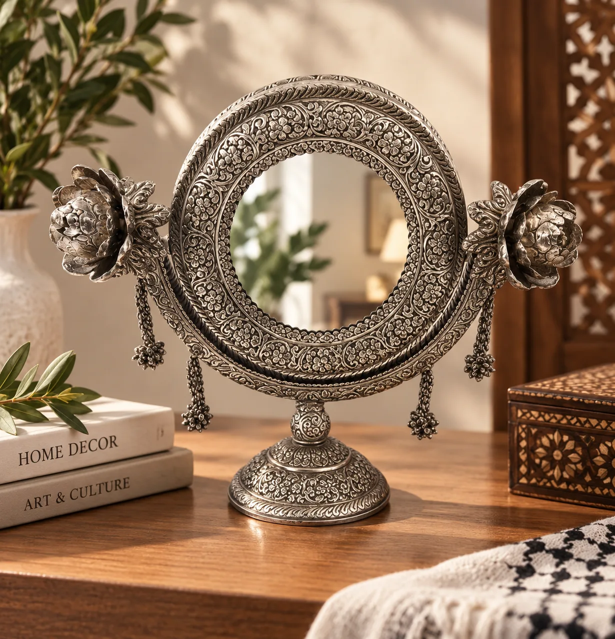 Elegant Vintage Silver Tabletop Mirror