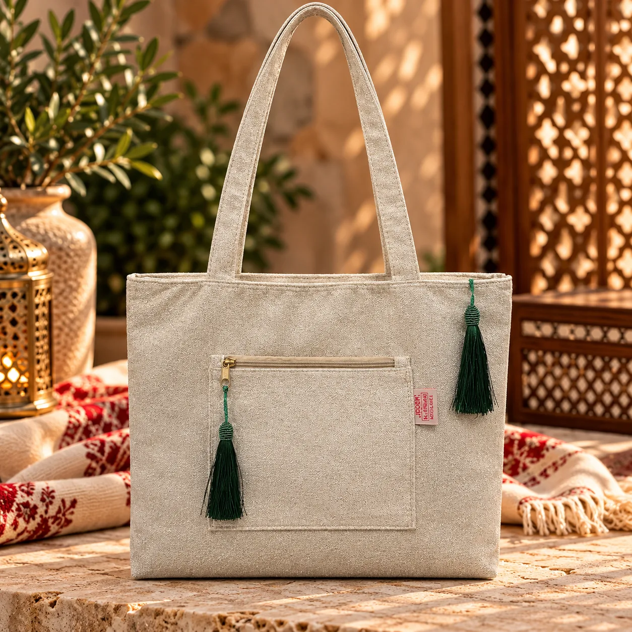 Jordanian Olive Embroidery Tote Bag