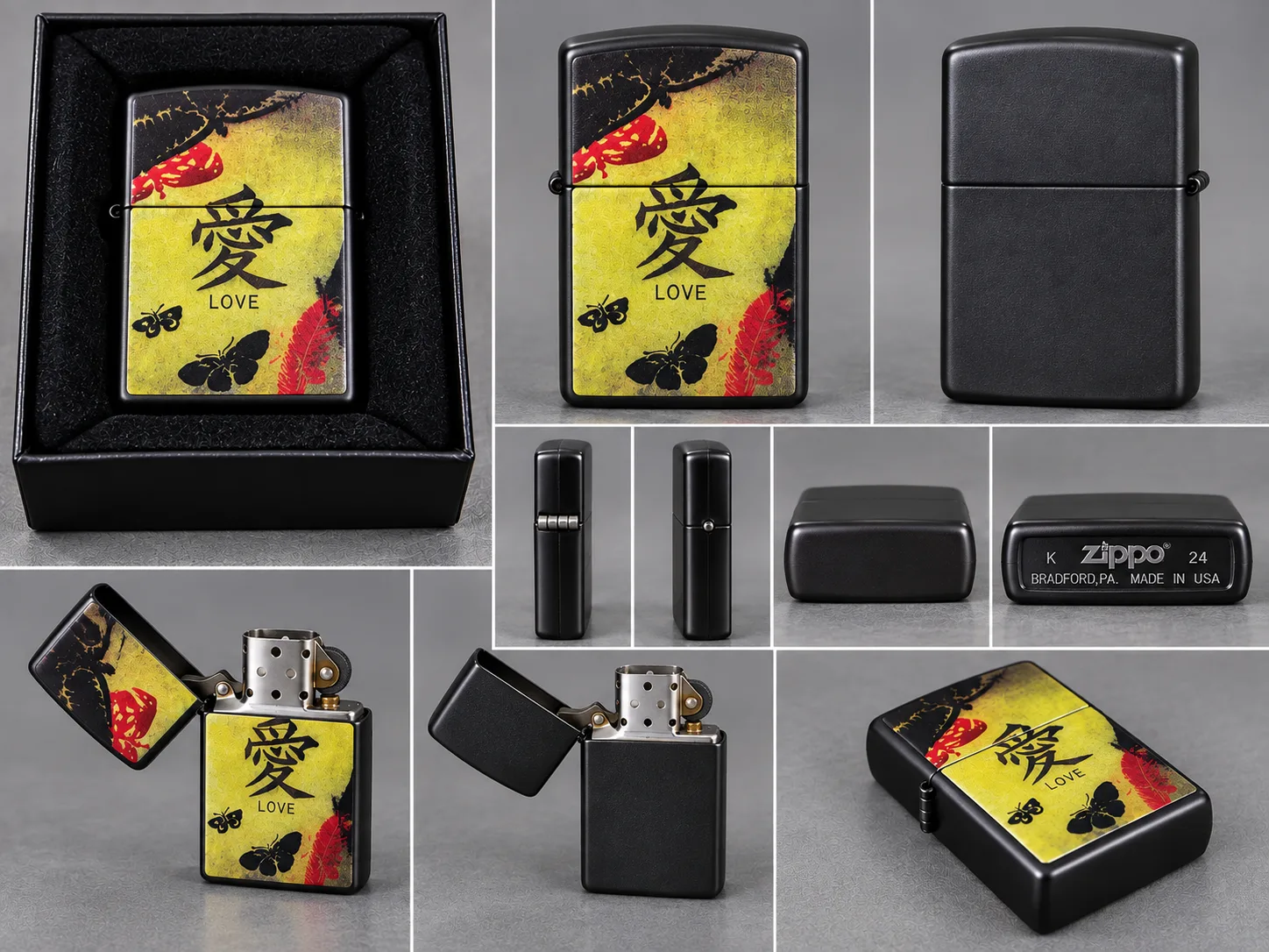 Genuine Zippo Love Design Lighter – Black Matte – Made in USA