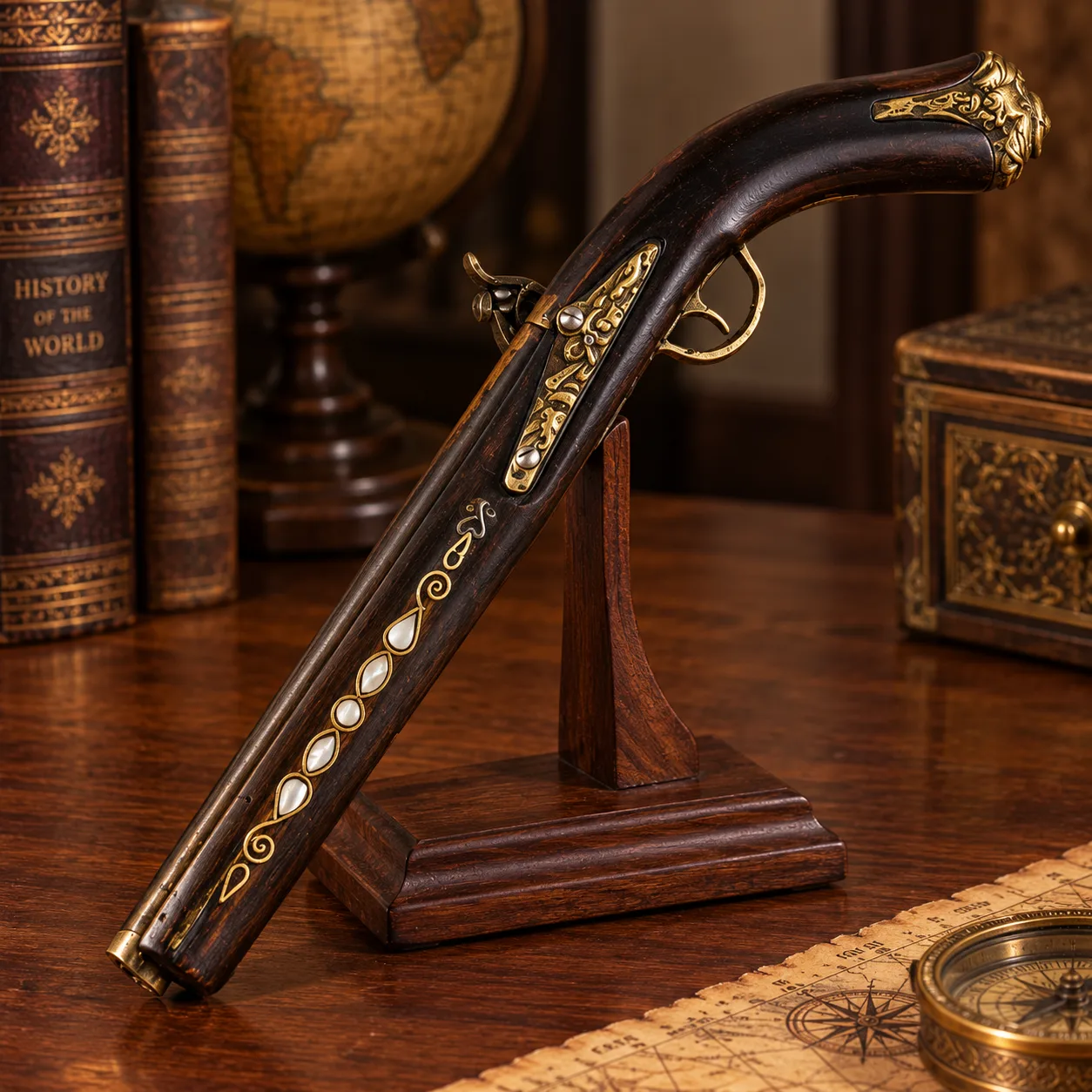 Handcrafted Wooden SafeRifle Brass with Mother of Pearl