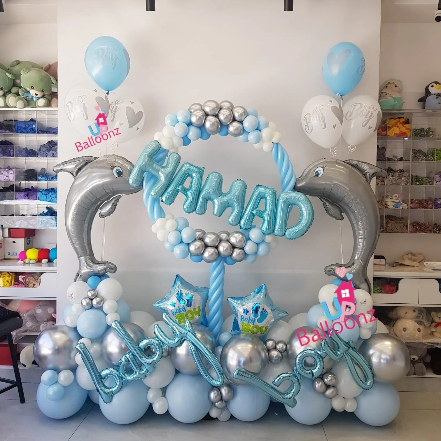 Personalized Baby Boy Dolphin Balloon Setup
