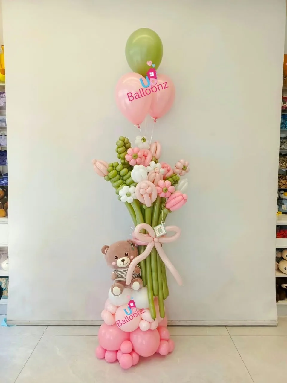 Teddy Bear Balloon Flower Bouquet