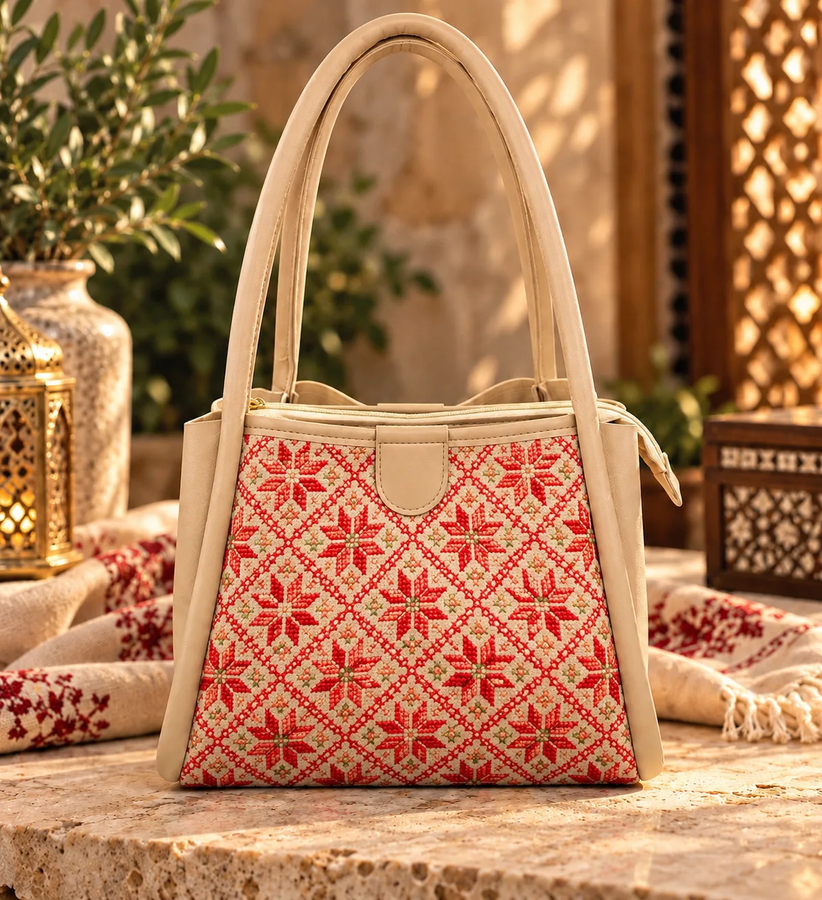 Jordanian Embroidered Leather Handbag – Traditional Jordanian Design