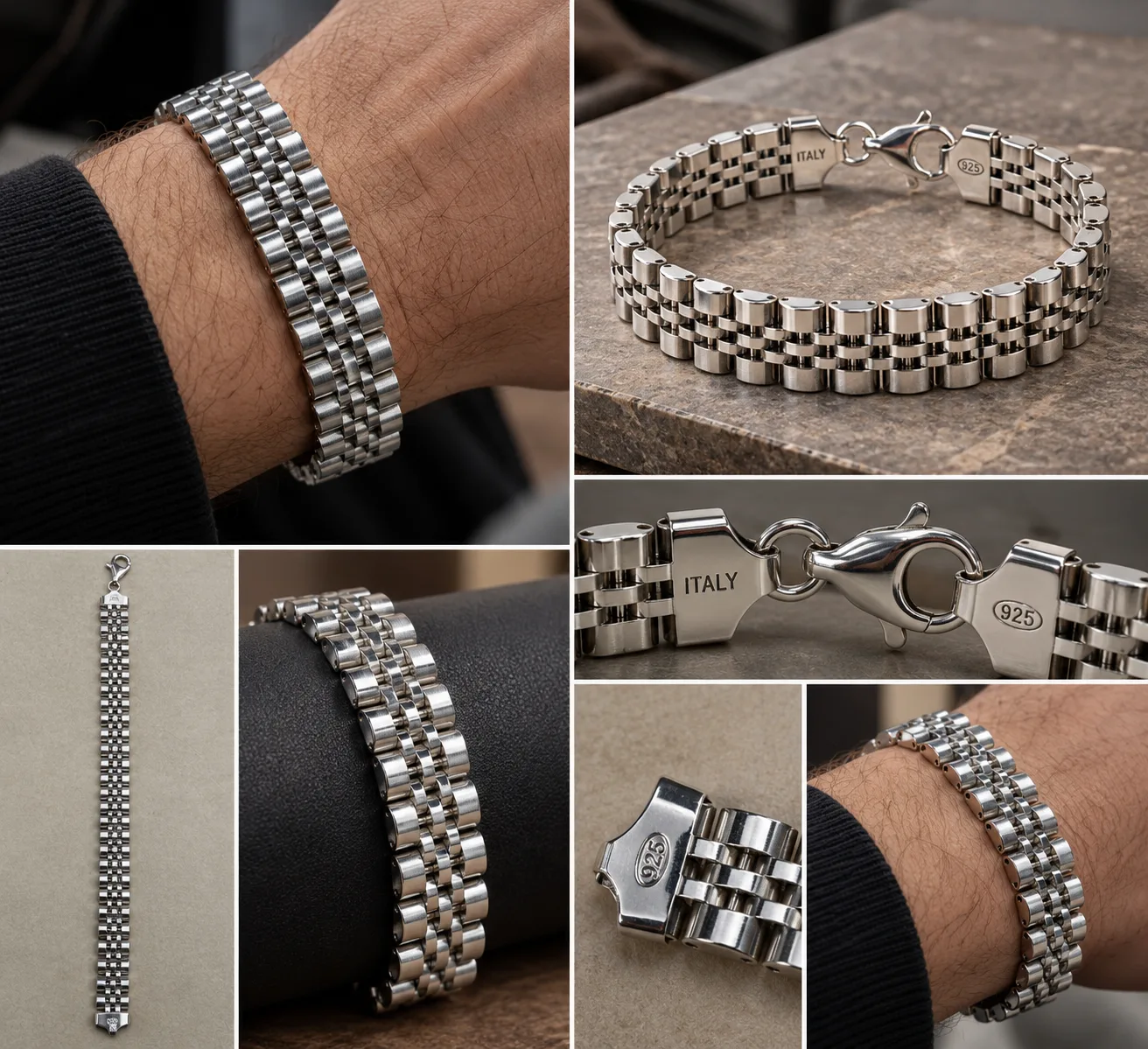 Men’s 925 Sterling Silver Italian Link Bracelet – Luxury Polished Chain