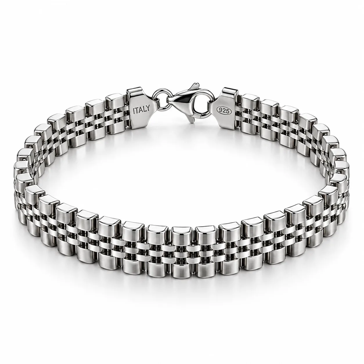 Men’s 925 Sterling Silver Italian Link Bracelet – Luxury Polished Chain