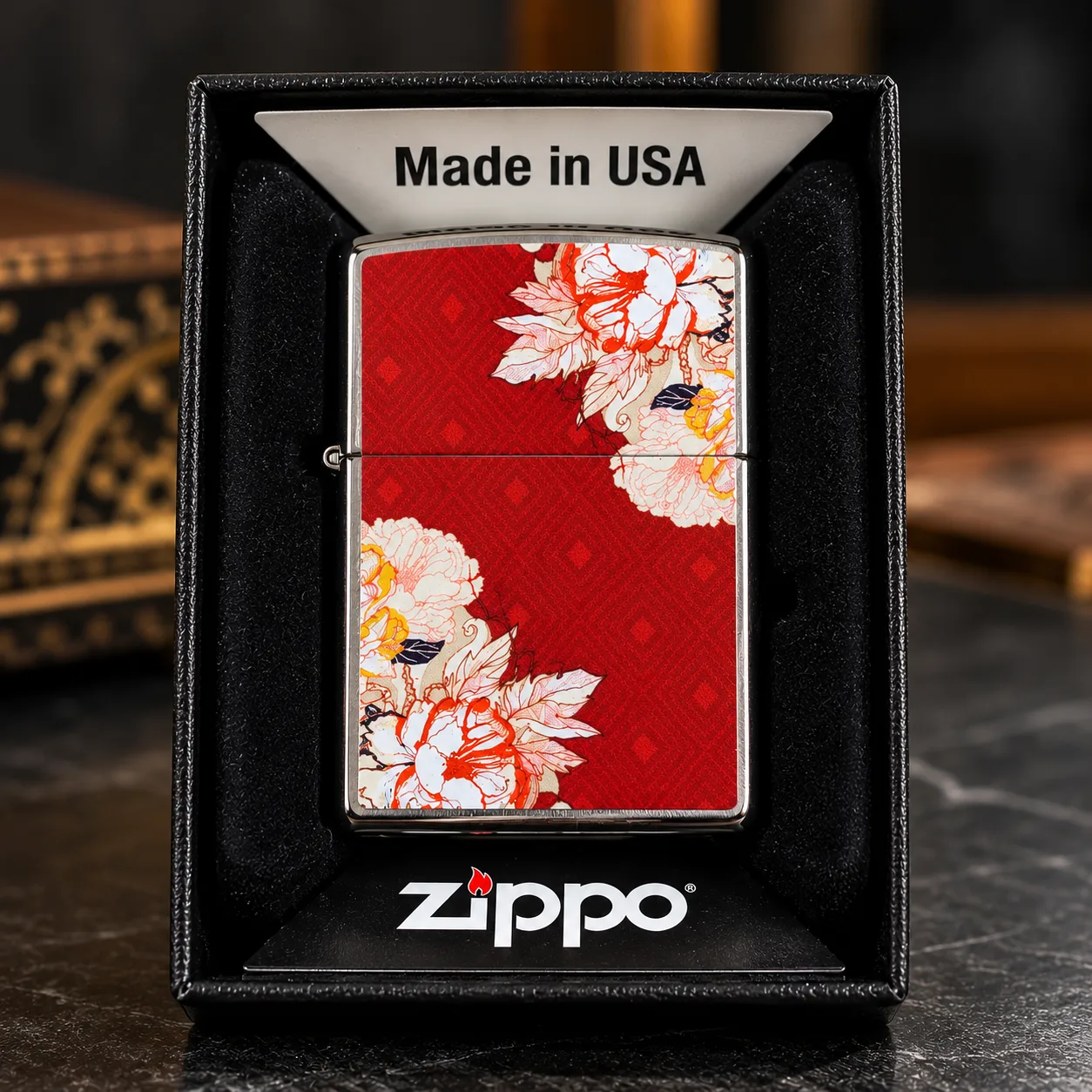 Genuine Zippo Floral Lighter – Made in USA – Original Zippo