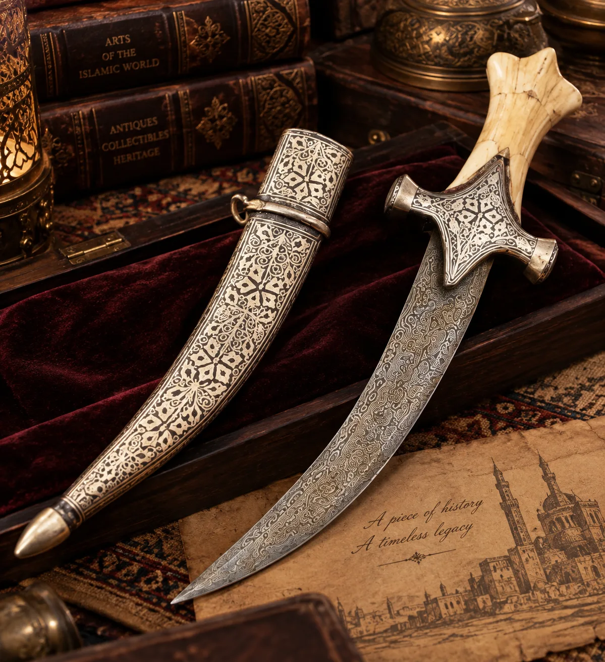 Ivory Head Silver Inlay Dagger