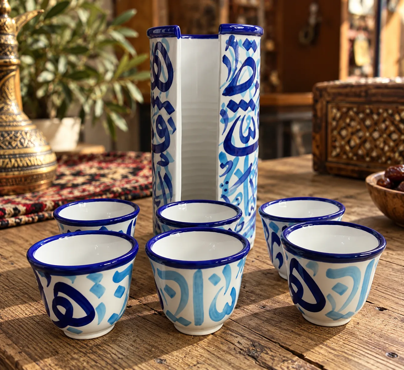 Handmade Ceramic Arabic Coffee Cup Holder with 6 Cups