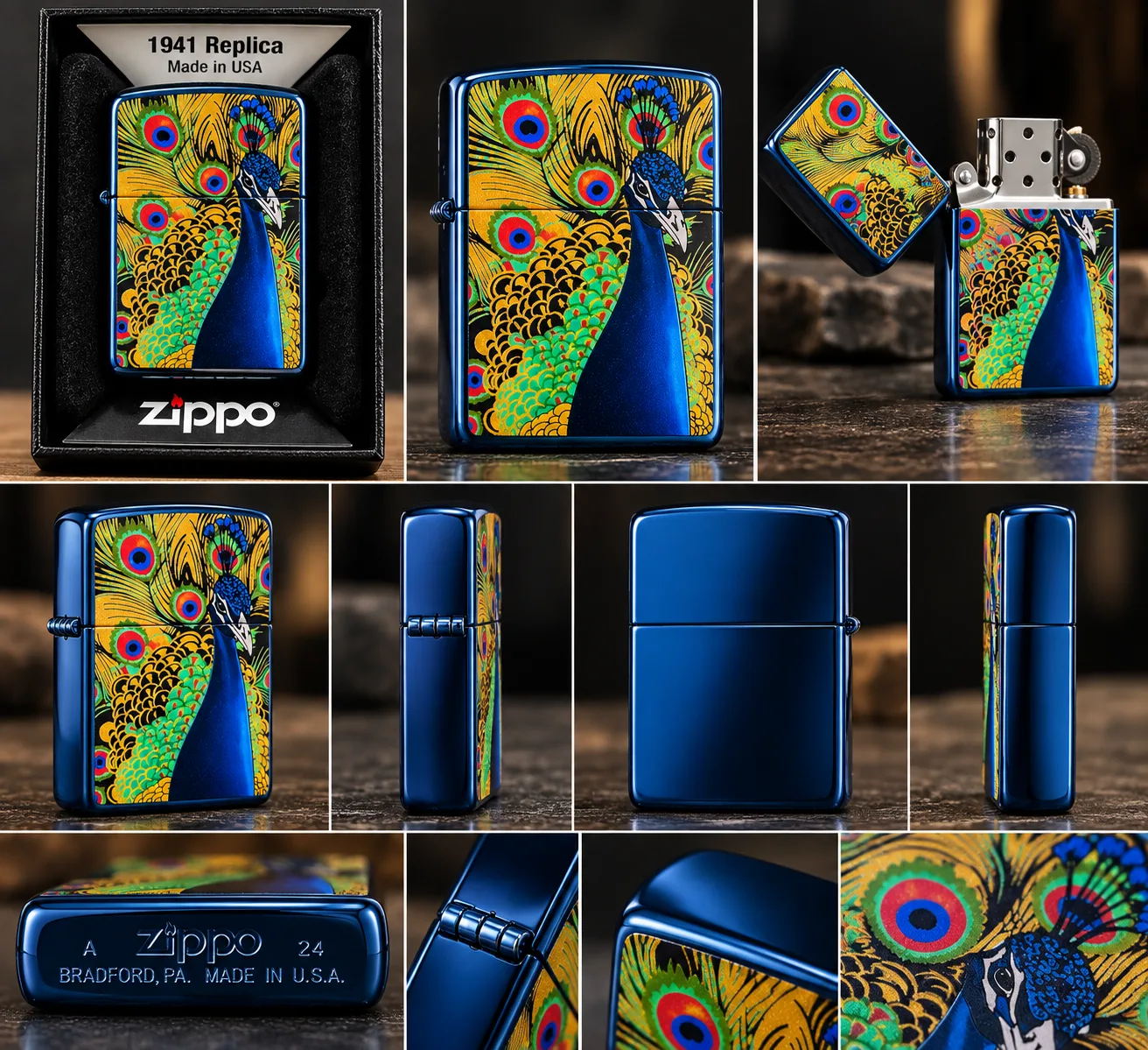 Genuine Zippo 1941 Replica Peacock Lighter – Made in USA