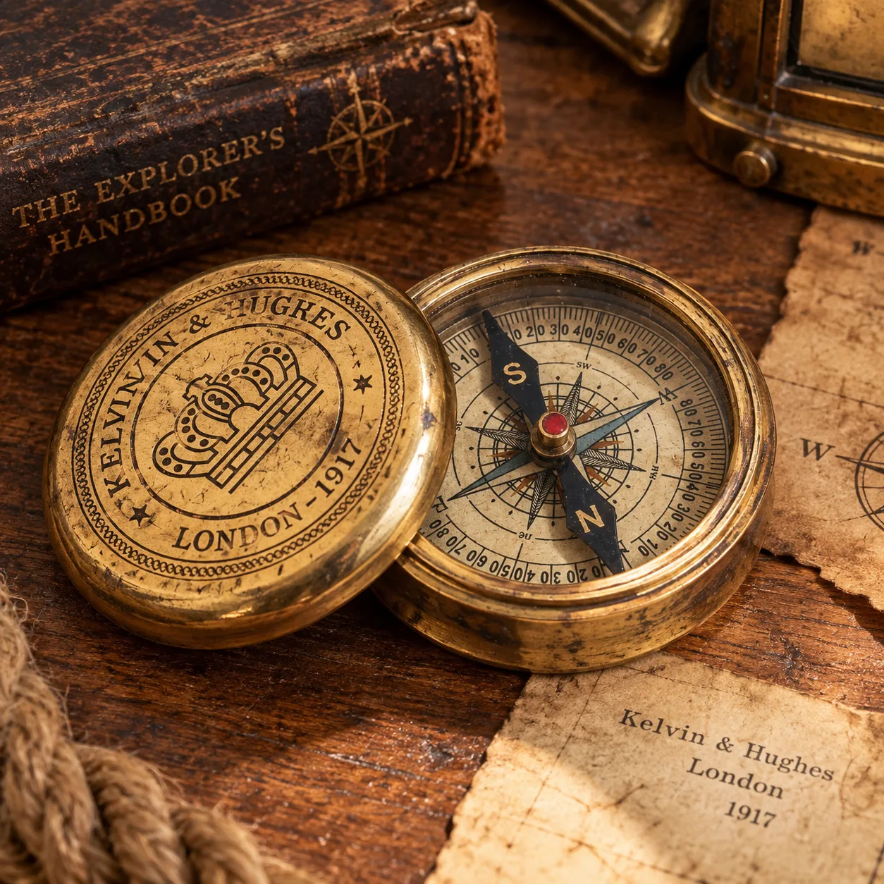Solid Brass Antique Sundial Compass Kelvin & Hughes London(1917)
