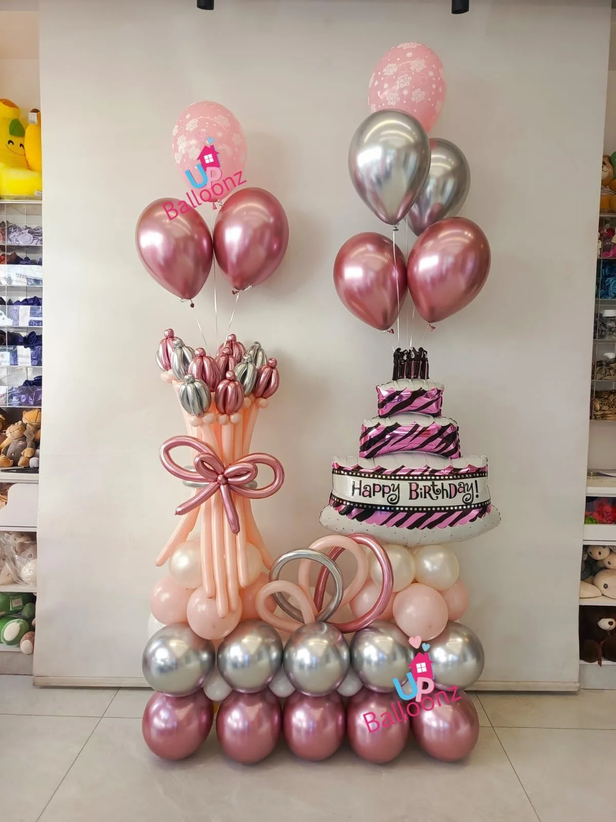 Pink Birthday Cake Balloon Setup