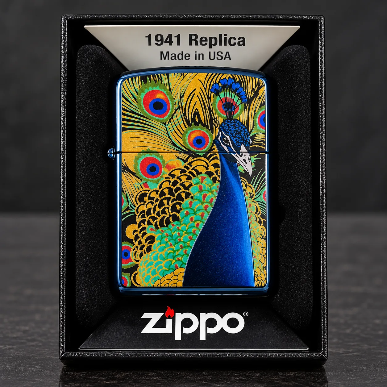 Genuine Zippo 1941 Replica Peacock Lighter – Made in USA
