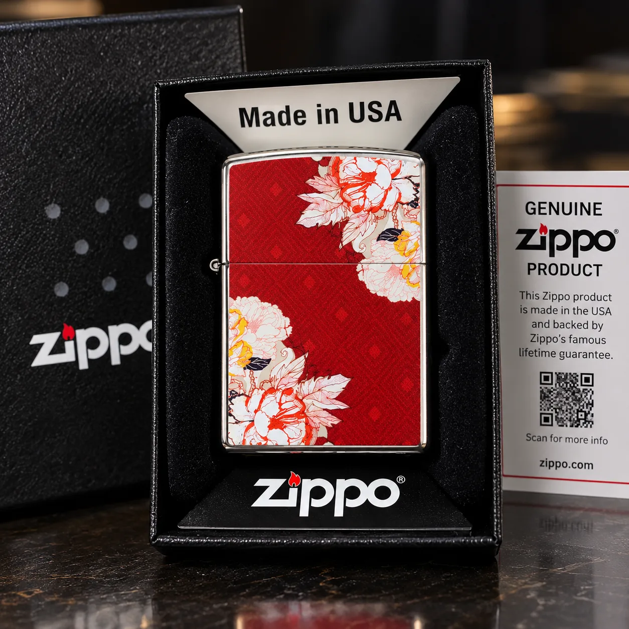 Genuine Zippo Floral Lighter – Made in USA – Original Zippo