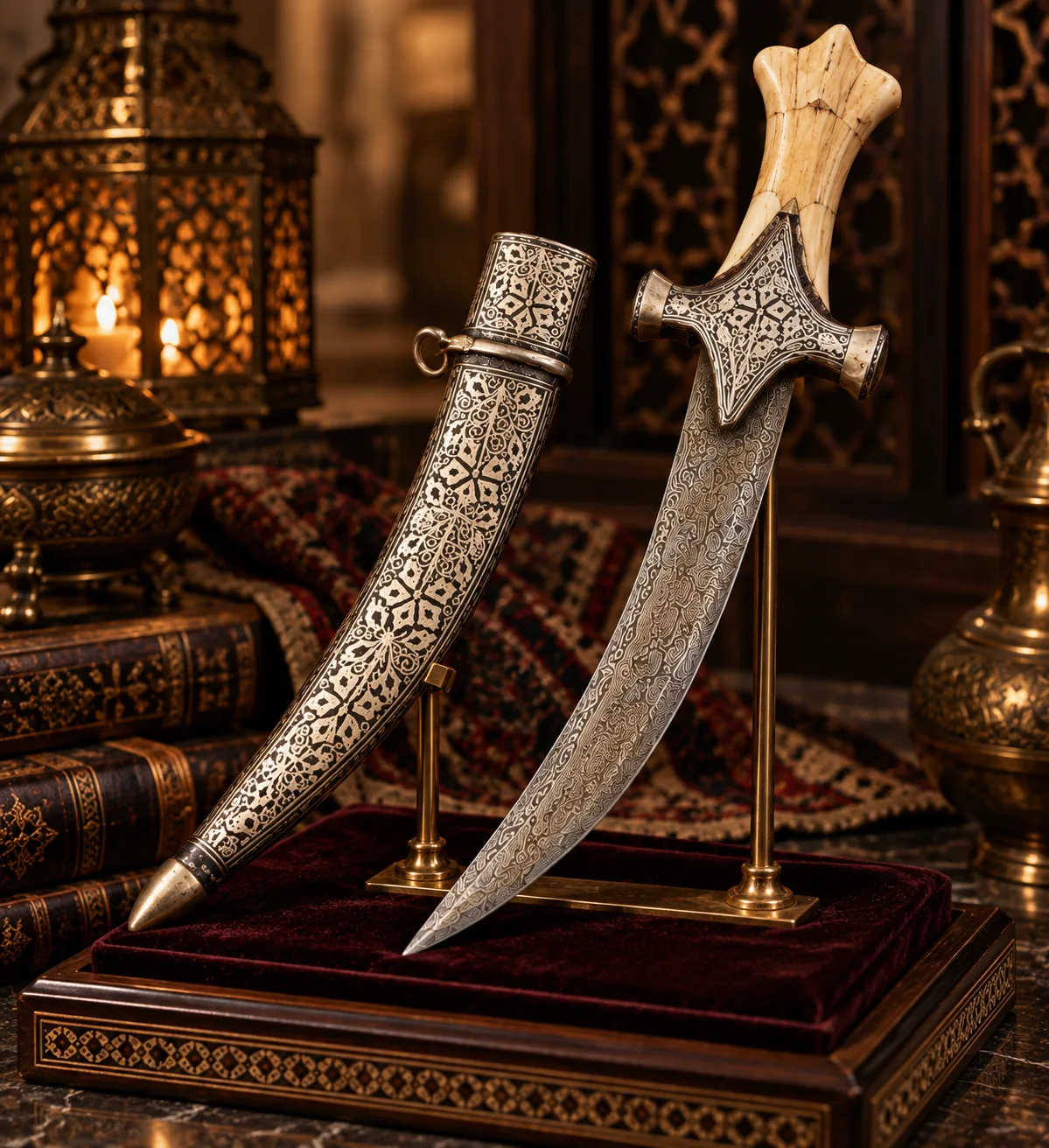Ivory Head Silver Inlay Dagger