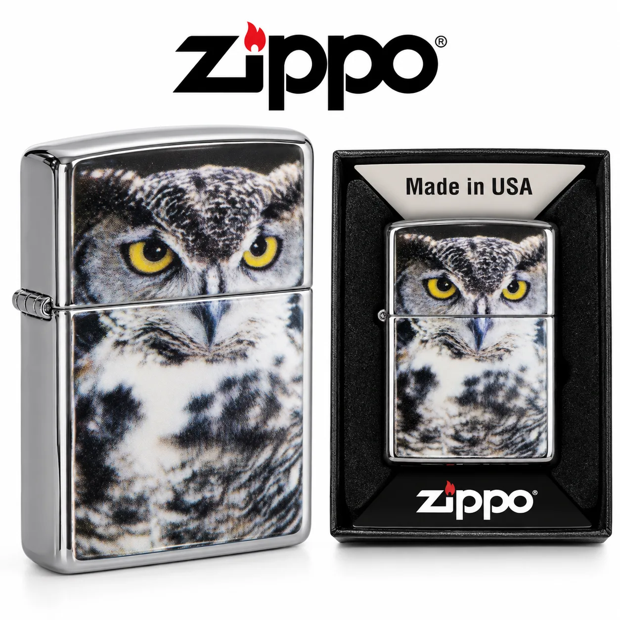 Zippo Owl Design Lighter – Personalized Engraving Available – Made in USA